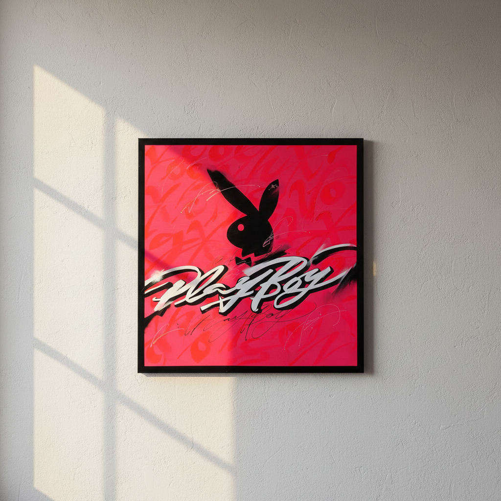 Canvas Playboy Iconic — pared gris con luz de ventana