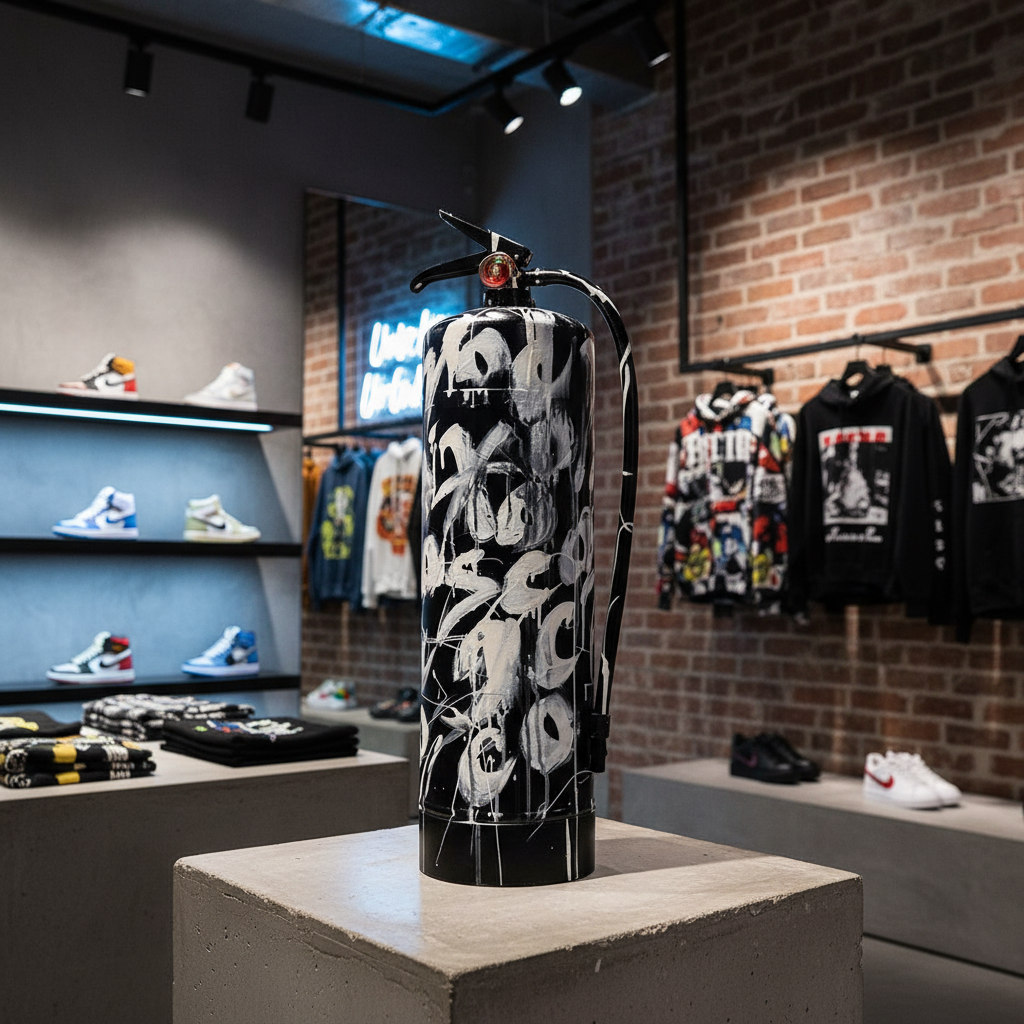 Extintor arte urbano close-up - Tienda streetwear lujo