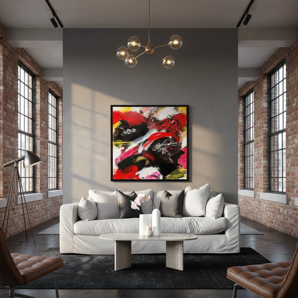 Obra abstracta enmarcada - Loft lujoso