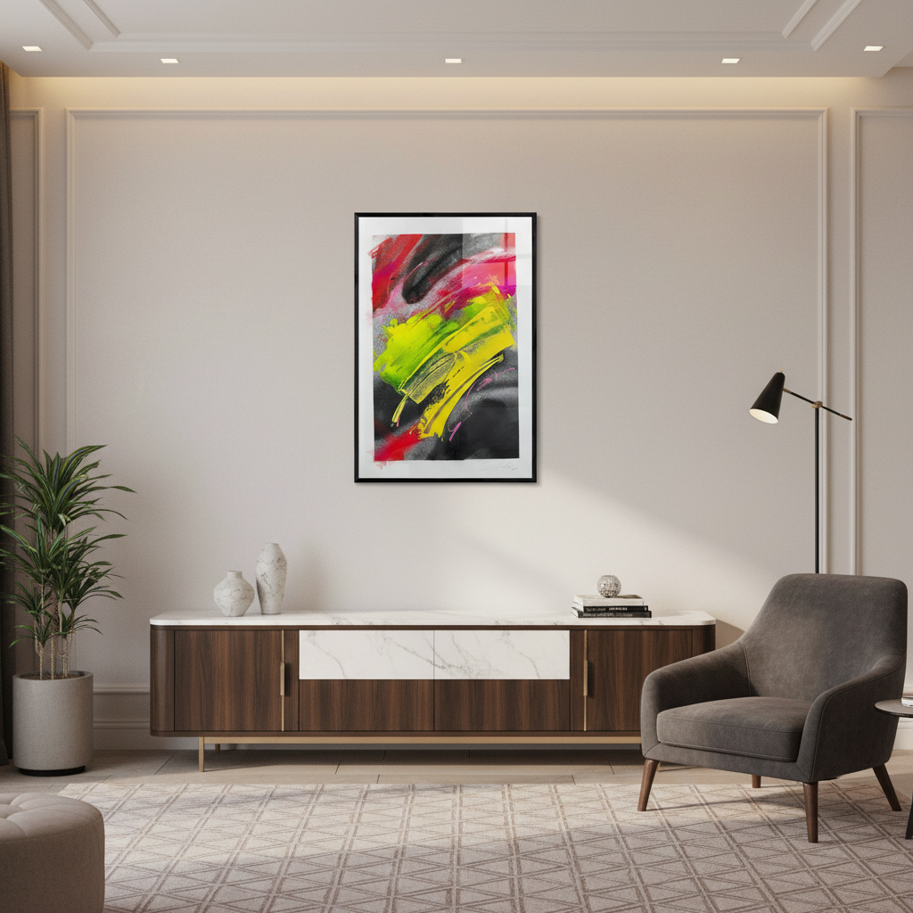 Obra abstracta neón A3+ tamaño real - Muralla lujosa