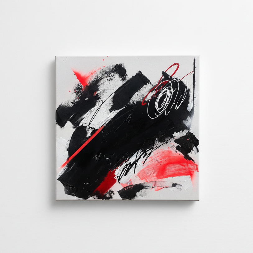 Obra abstracta negra y roja - Fondo blanco