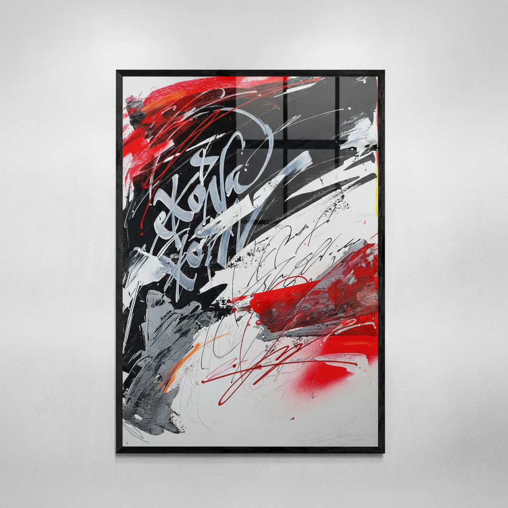 Obra caligrafía blanca enmarcada con vidrio moderado - Fondo blanco