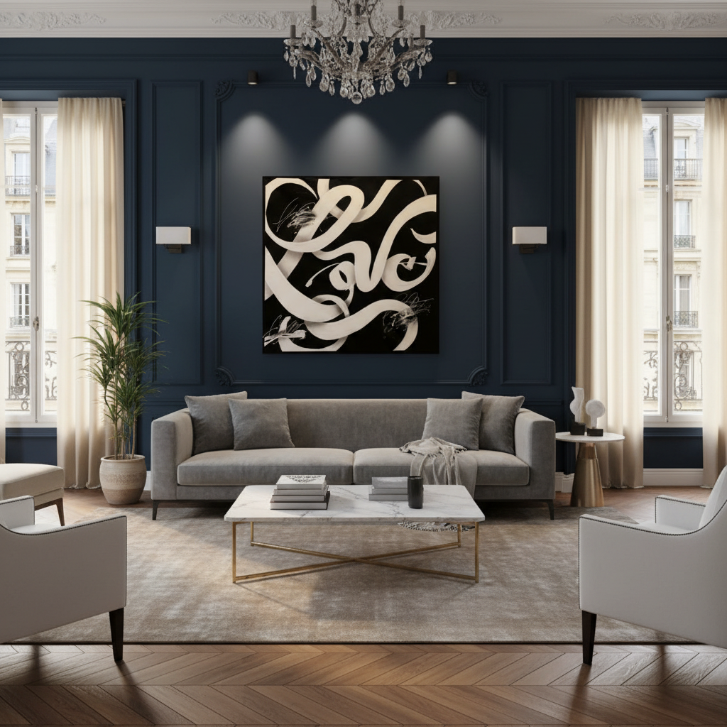 Obra caligrafía blanca fluida - Muralla lujosa París