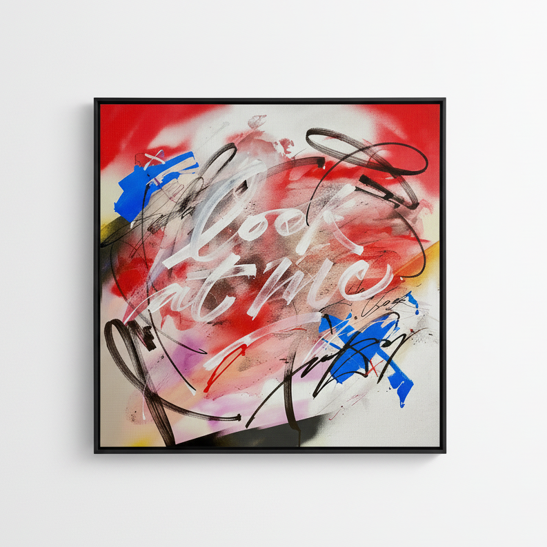 Obra caligrafía negra sobre blanco con colores - Fondo blanco