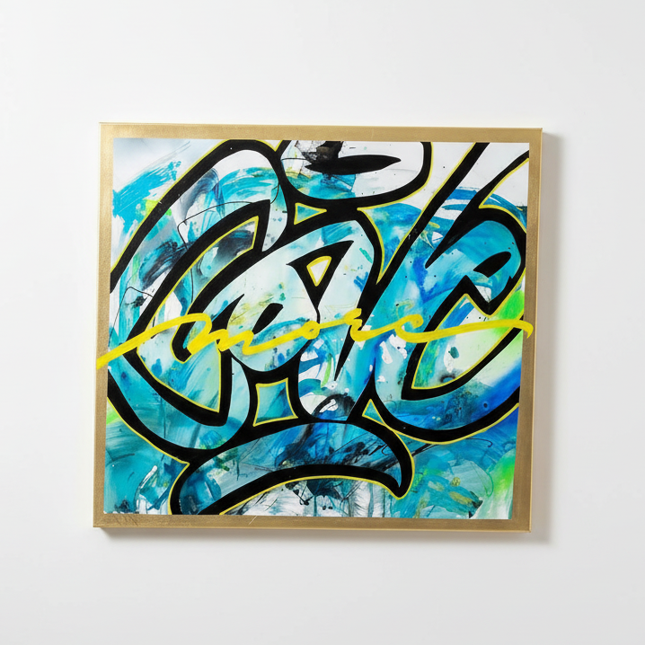 Obra caligrafía turquesa - Cuadrado recto fondo blanco