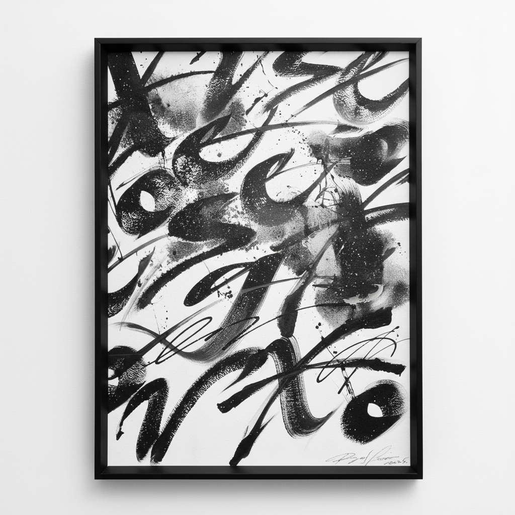 Obra enmarcada en negro con márgenes - Fondo blanco