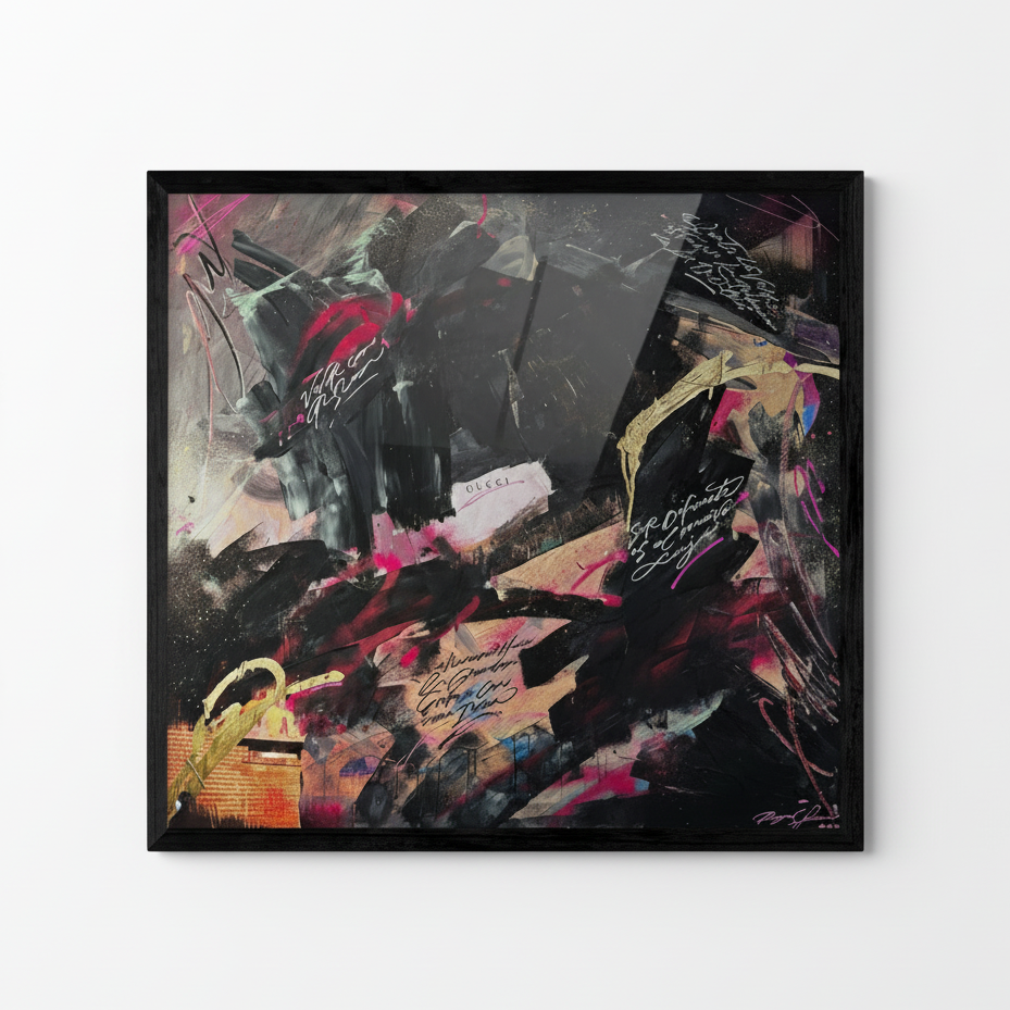 Obra Hucci enmarcada con vidrio sutil - Fondo blanco