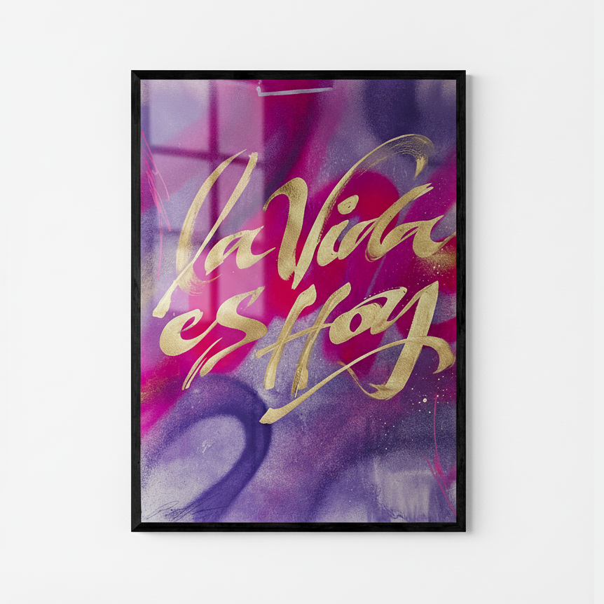 Obra La Vida es Hoy marco negro - Fondo blanco