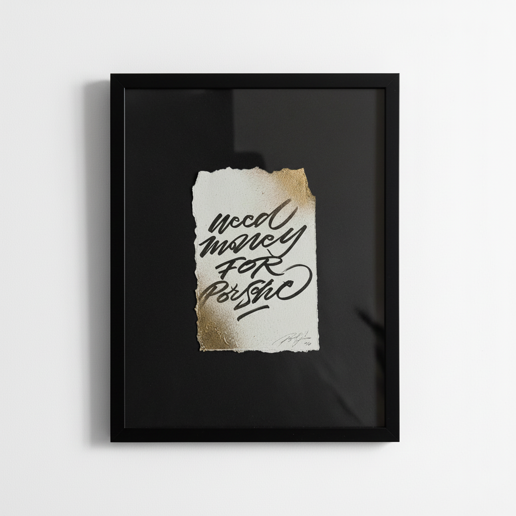 Obra need money FOR Porsche enmarcada - Fondo blanco