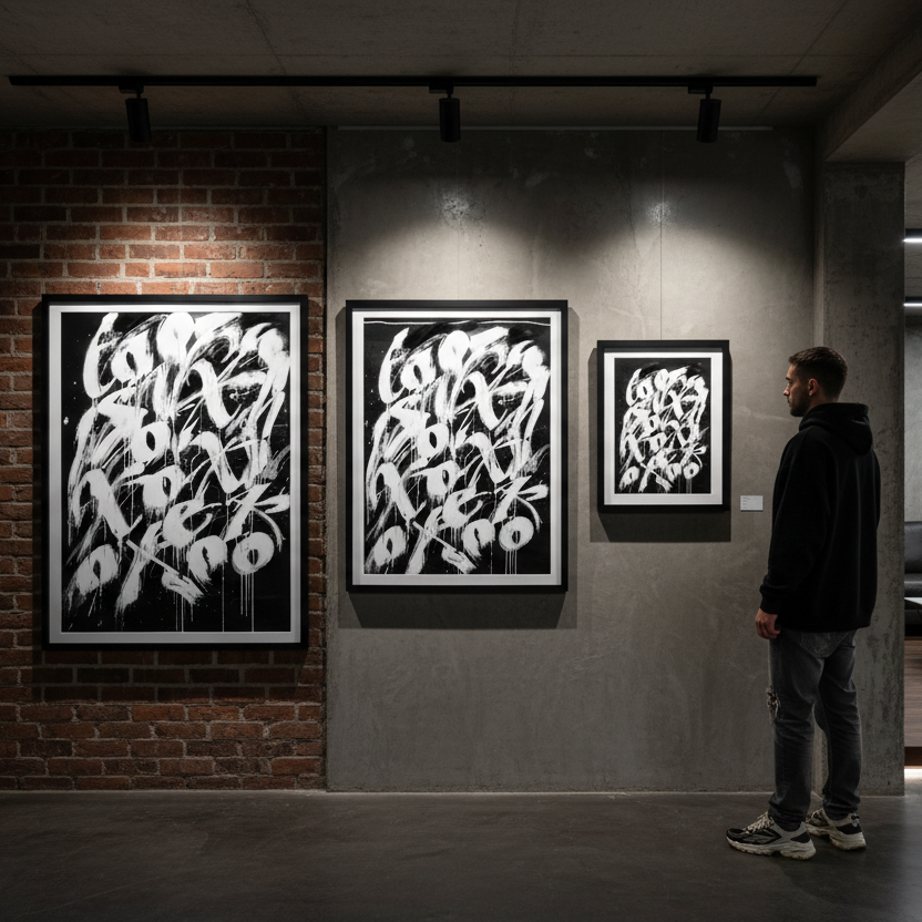 Pared streetwear con tres obras